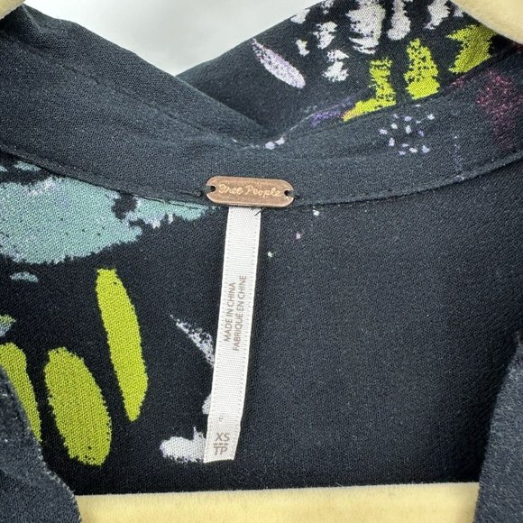 Free People Boho Womens Field Of Butterflies Tunic Top Long Sleeve Hi Low Sz XS - Picture 11 of 12